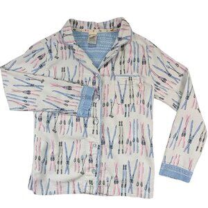 Munki Munki Sleep Shirt Top Womens‎ S White AOP Ski Print Lodge Core Loungewear